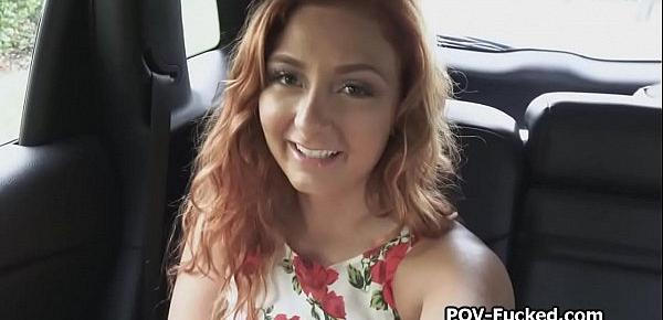  Cab driver bangs redhead teen on backseat